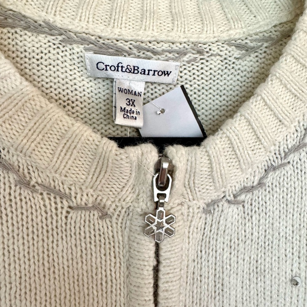 Croft & Barrow Vintage-Style Cardigan| Embroidered Sequin Design| NWT |3X |Cream - Picture 2 of 8